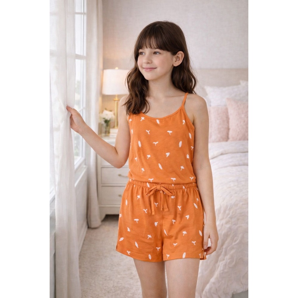 Cosabella Girls Burnt Orange Tropical Print Romper and Matching Backpack‎ Set L